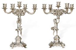 Lote 1213: Pareja de candelabros de plata portuguesa punzonada Ley 833 Oporto (1939-1984)