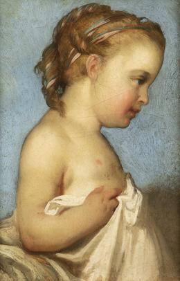 Lote 74: ESCUELA FRANCESA S. XIX - Retrato de niña de perfil. c. 1850