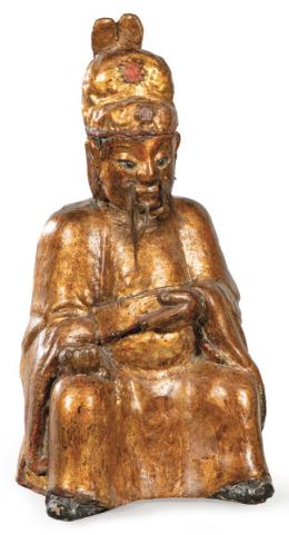 Lote 1417: "Alto Dignatario" Escultura relicario de madera con pátina de cobre, China Dinastía Qing S. XVIII.