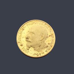 Lote 2550: Moneda conmemorativa del Premio Nobel de Literatura José Echegaray 1904, en oro de 22K.