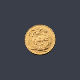 Lote 2556: Moneda de libra esterlina, Eduardo VII en oro de 22 K.