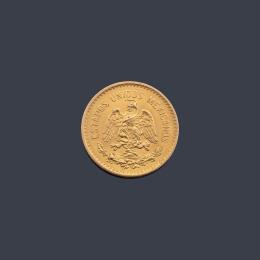 Lote 2557<br>Moneda 5 pesos mexicanos en oro de 22 K.