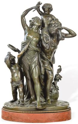 Lote 205: Siguiendo a Jules Michel Clodion (Francia 1738-1814)<br>"Familia de Bacantes" S. XX<br>Grupo escultórico en bronce patinado