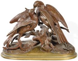 Lote 266: Jules Moigniez, (Francia 1835 -1894) "palomas". Escultura con patina de cobre. Firmada