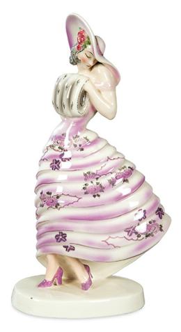 Lote 1337: Figura en porcelana de Goldscheider representando una dama con sombrero. Firmado Claire Weiss. Austria, hacia 1930.