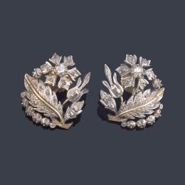 Lote 2022: Pendientes con diseño de 'bouquet floral' con diamantes talla tabla y rosa. Portugal S. XVIII.