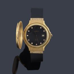 Lote 2588: HUBLOT MDM Couvercle Ladies Covered ref. 140 11 5 de señora con caja en oro amarillo de 18 K con brillantes. Con estuche.