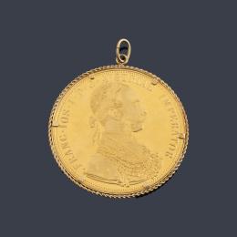 Lote 2663<br>Colgante moneda Francisco José I, 4 ducados, Austria en oro de 22 K. Marco en oro amarillo de 18 K.