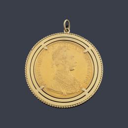 Lote 2664: Colgante moneda Francisco José I, 4 ducados, Austria en oro de 22 K. Marco en oro amarillo de 18 K.