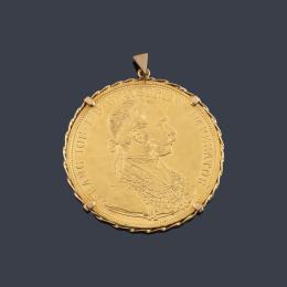 Lote 2666<br>Colgante moneda Francisco José I, 4 ducados, Austria en oro de 22 K. Marco en oro amarillo de 18 K.