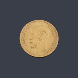 Lote 2671: Zar Nicolás II, 5 rublos 1902 en oro de 22 K.