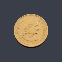 Lote 2677: Moneda República Peruana, una libra 1901 en oro de 22 K.