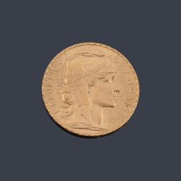 Lote 2684<br>Moneda 20 francos franceses en oro de 22 K.