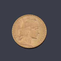 Lote 2685<br>República Francesa 20 francos 1908 en oro de 22 K.