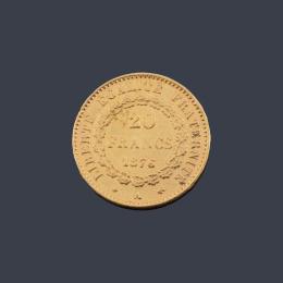 Lote 2693: República francesa, 20 francos 1876 en oro de 22 K