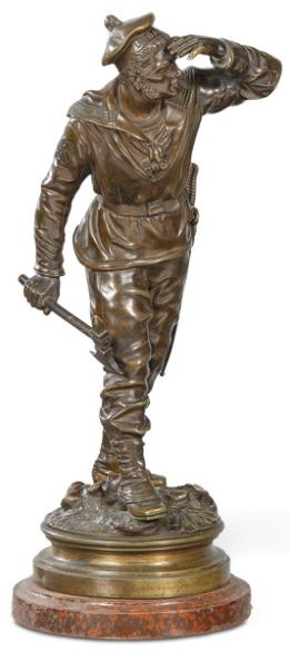 Lote 1107: Charles Anfrie (Francia 1833-1905)<br>"El Fusilero Marino de Bayard"<br>Escultura en bronce patinado