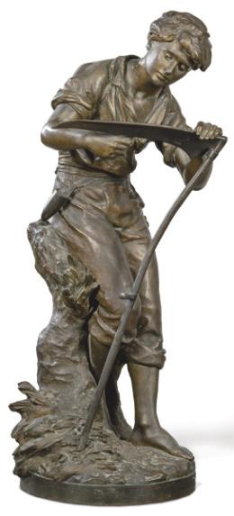 Lote 1114: Mathurin Moreau (Francia 1822-1912)<br>"Cosechadora"<br>Escultura de bronce patinado