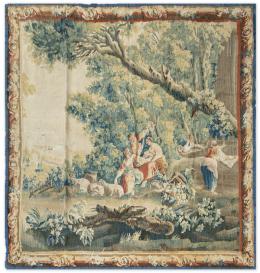 Lote 1283: Tapiz Aubusson lana y seda de Jacques Julliard 1715-1790 "Escena Galante"