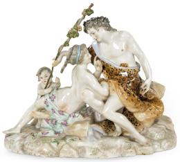 Lote 1296: "Dioniso y Ariadna"<br>Grupo escultórico en porcelana esmaltada de Samson siguiendo modelos de Meissen. Con marca en la base