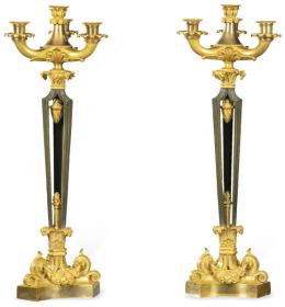 Lote 1491: Pareja de candelabros de bronce y bronce dorado Napoleon III 1