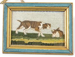 Lote 1496: "Perro y Conejo" en micromosaico, Italia S. XIX